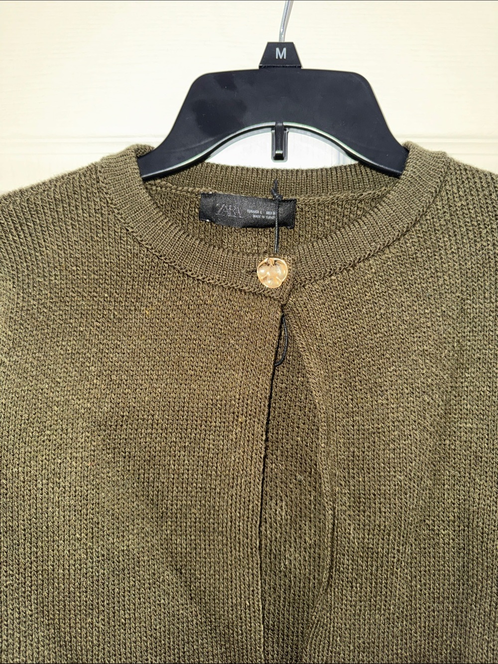 Zara Olive Green Knit Single-Button Cardigan - Picture 2 of 5